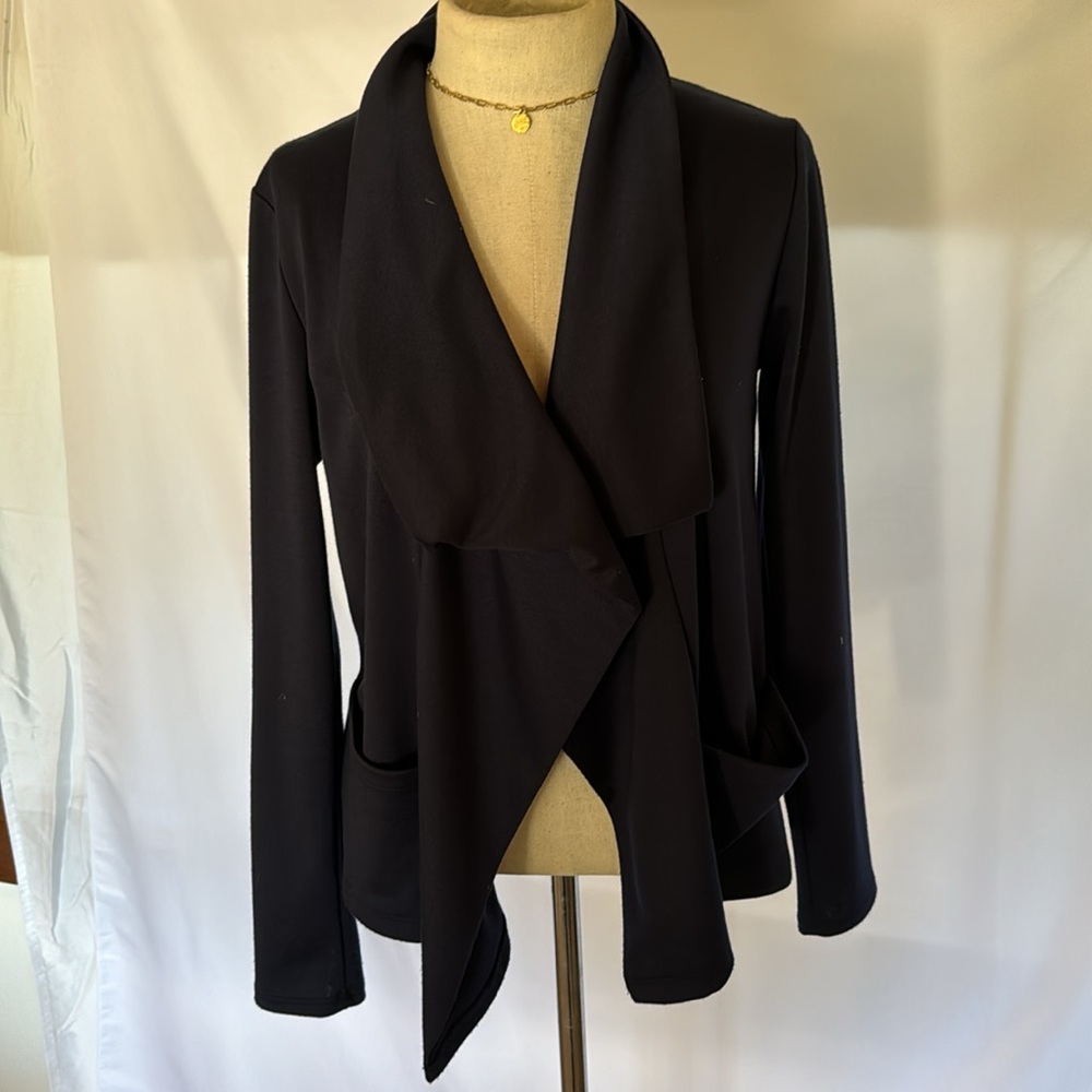 Navy Blue Open Draped Jacket